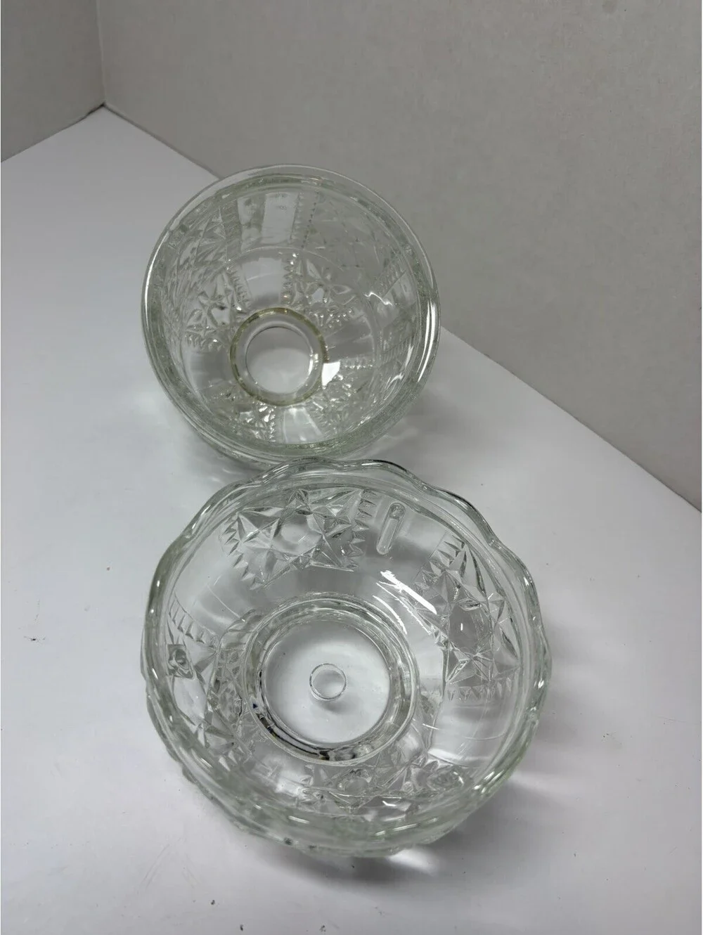 Indiana Glass Co. Clear Stars And Bars Fairy Lamp Candle Holder MCM Vintage